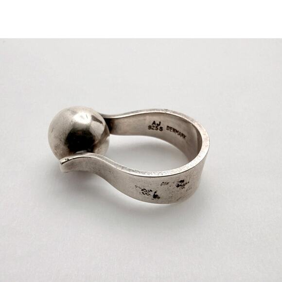 Vintage 70s Andreas Mikkelsen AJ Danish Modernist Sterling Silver Sphere Ring - Picture 5 of 9